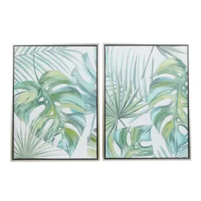 1 PIECE CANVAS LEAF HANDMADE TROPICAL FRAMED WALL ART WITH SILVER FRAME