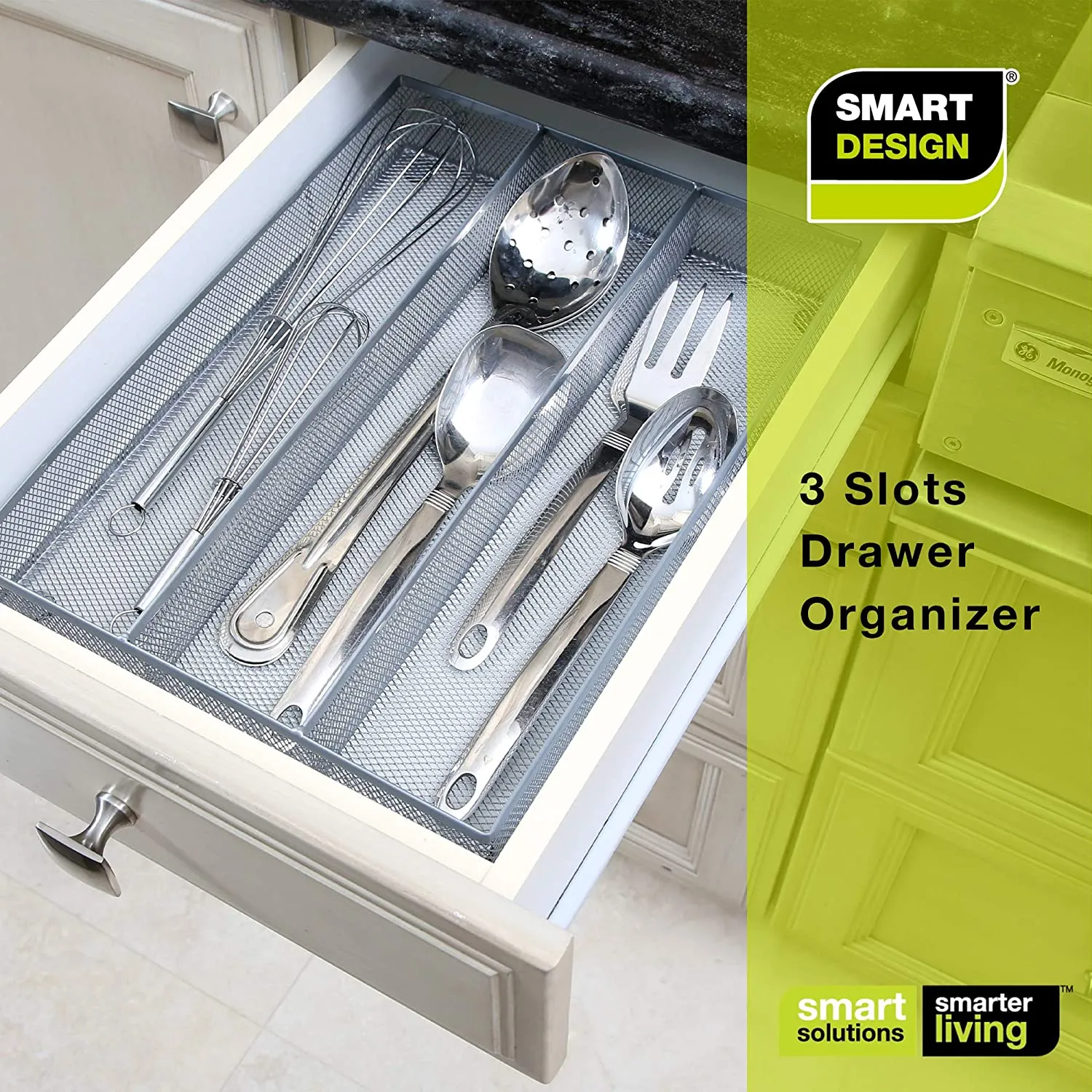 3-Compartment Mesh Drawer Organizer - Silver