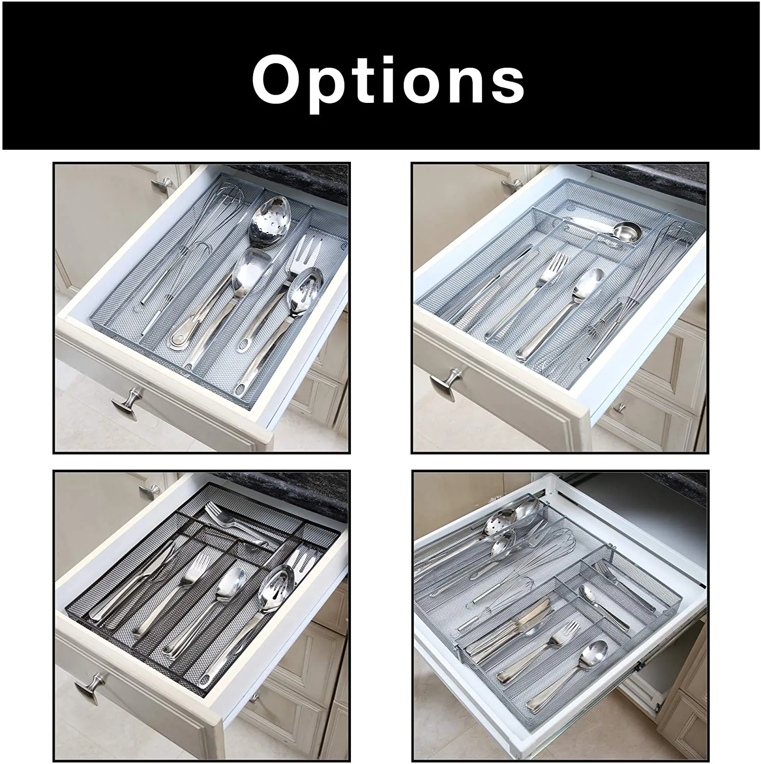 3-Compartment Mesh Drawer Organizer - Silver