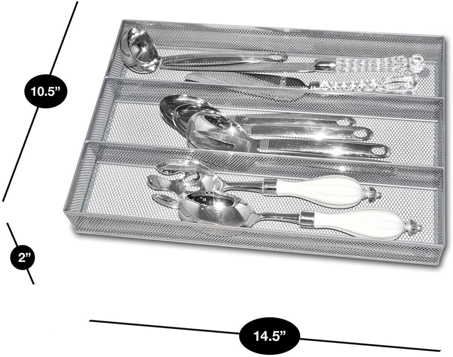 3-Compartment Mesh Drawer Organizer - Silver
