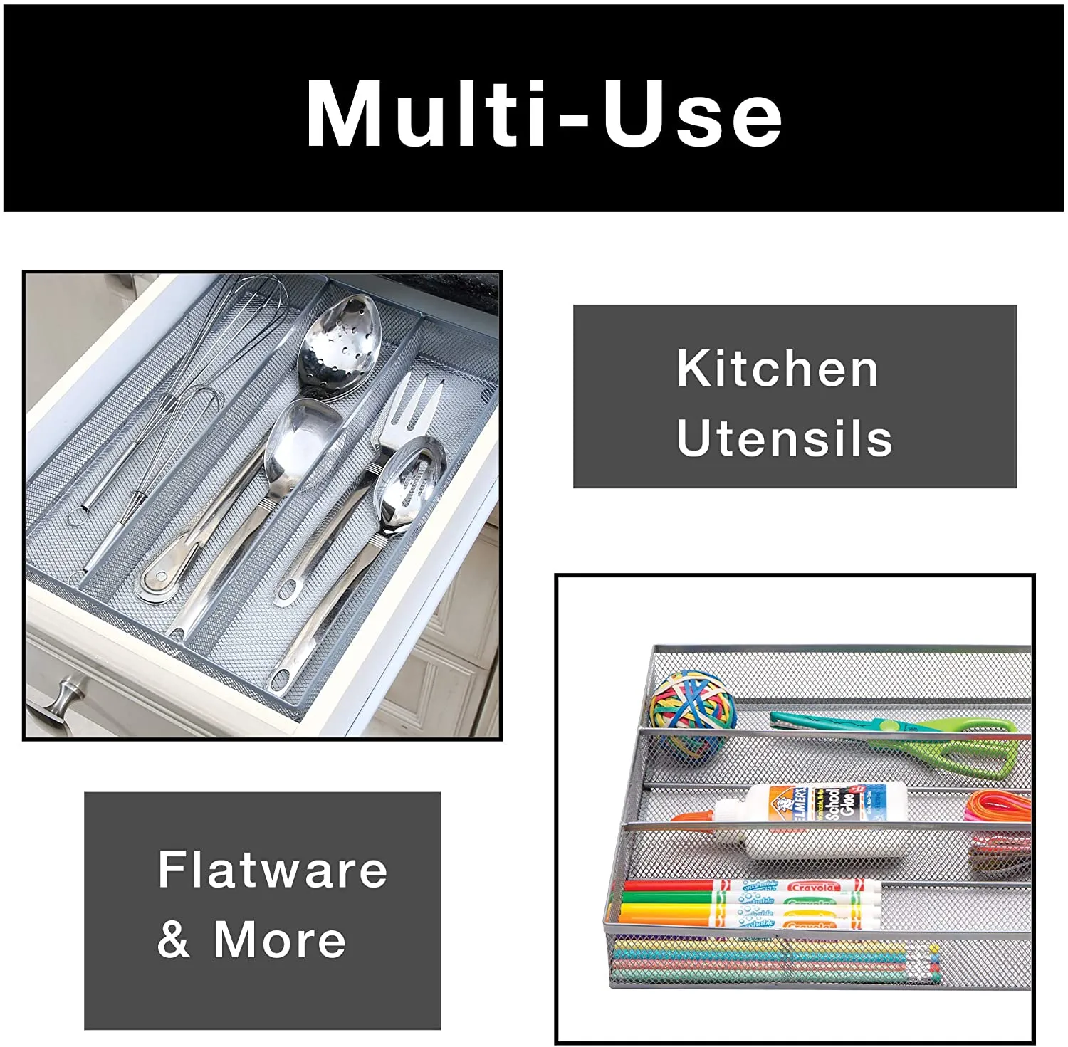 3-Compartment Mesh Drawer Organizer - Silver