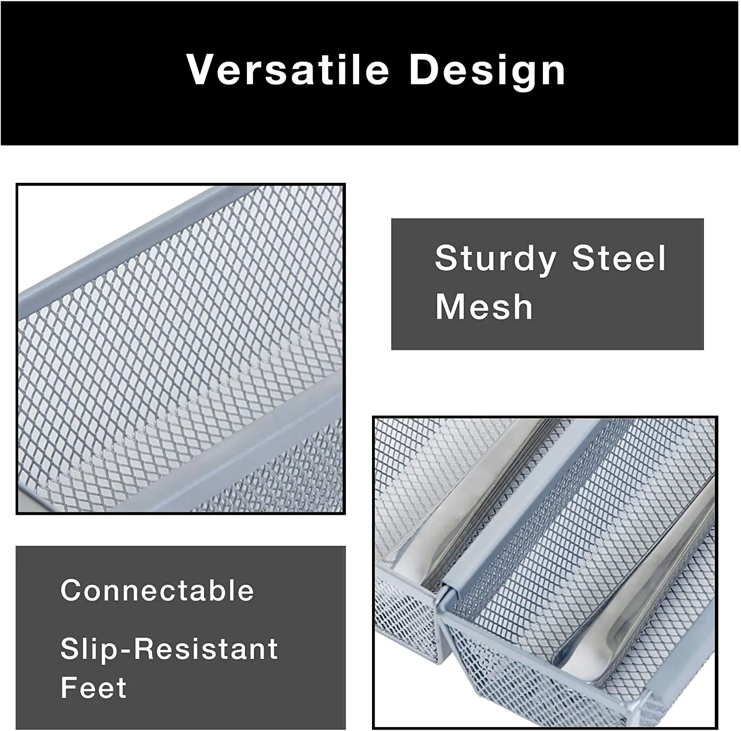 3-Compartment Mesh Drawer Organizer - Silver