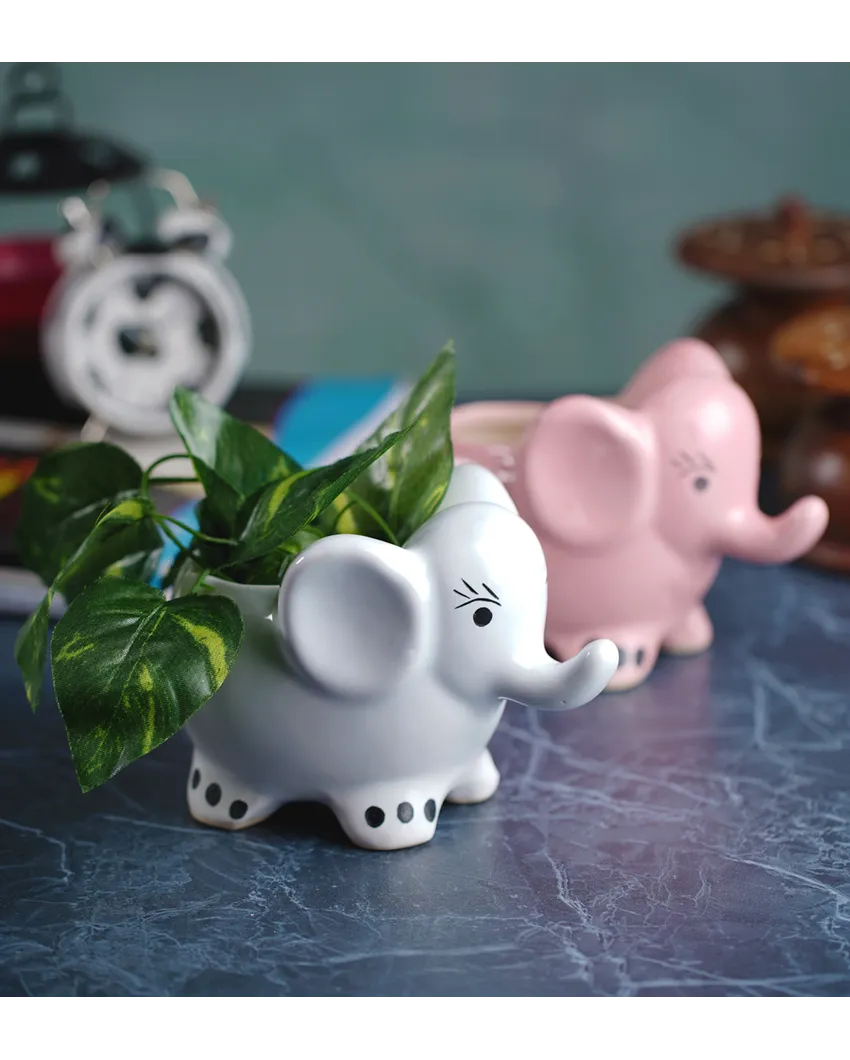 Ceramic Elephant Shaped Textured Planter | Set of 2 | Plant Not Included