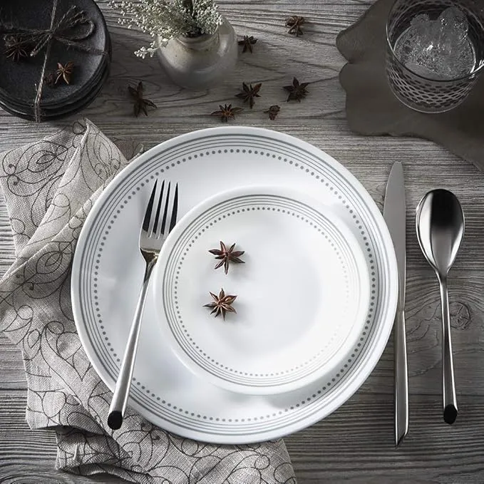 Corelle Vitrelle 18-Piece Service for 6 Dinnerware Set, Triple Layer Glass and Chip Resistant, Lightweight Round Plates and Bowls Set, Mystic Gray