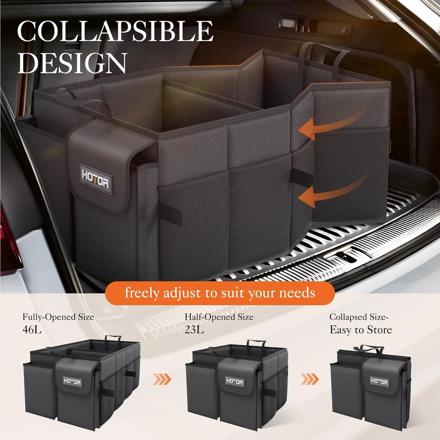 Foldable Car Trunk Organizer - Sturdy 2-Compartment Storage for Accessories & Tools