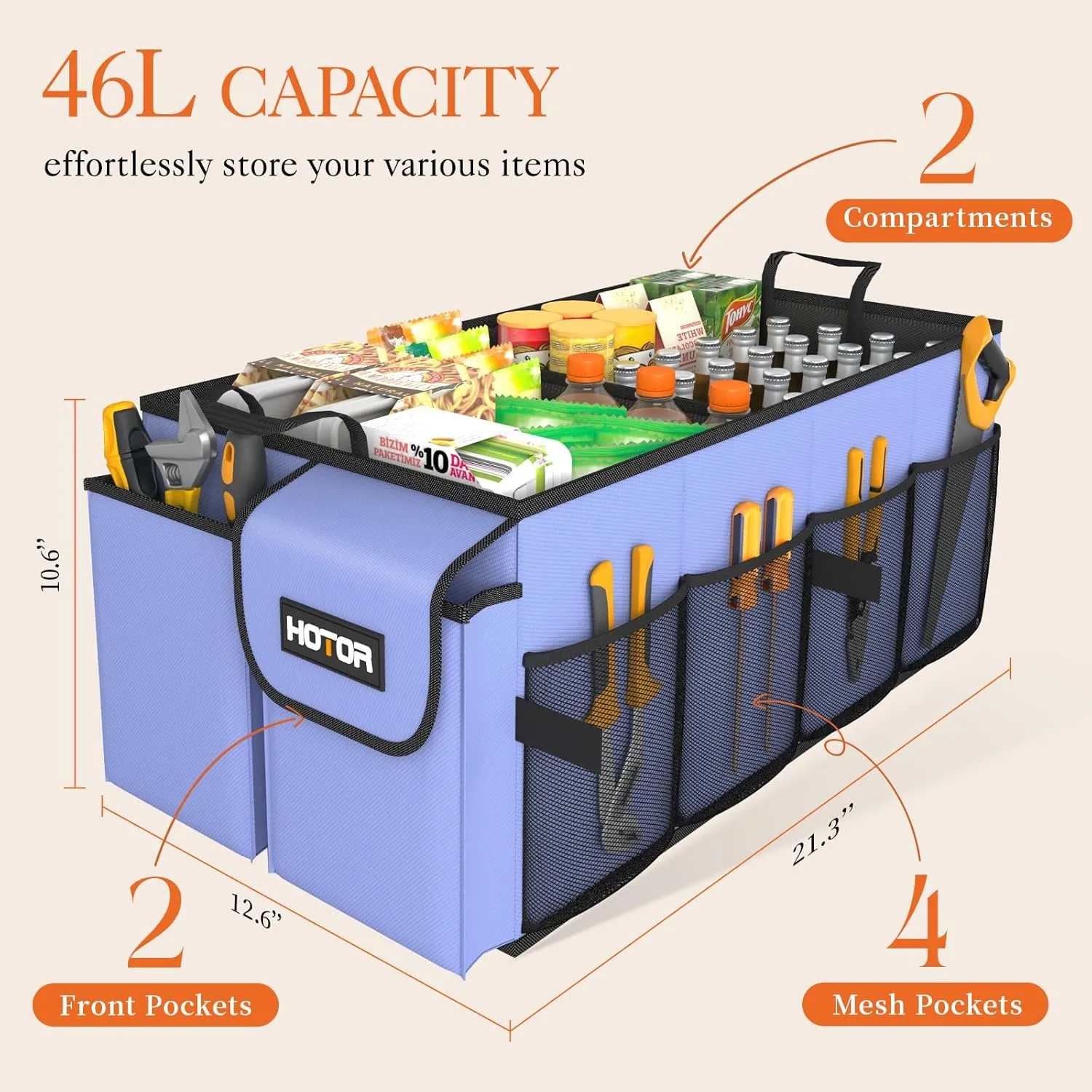 Foldable Car Trunk Organizer - Sturdy 2-Compartment Storage for Accessories & Tools