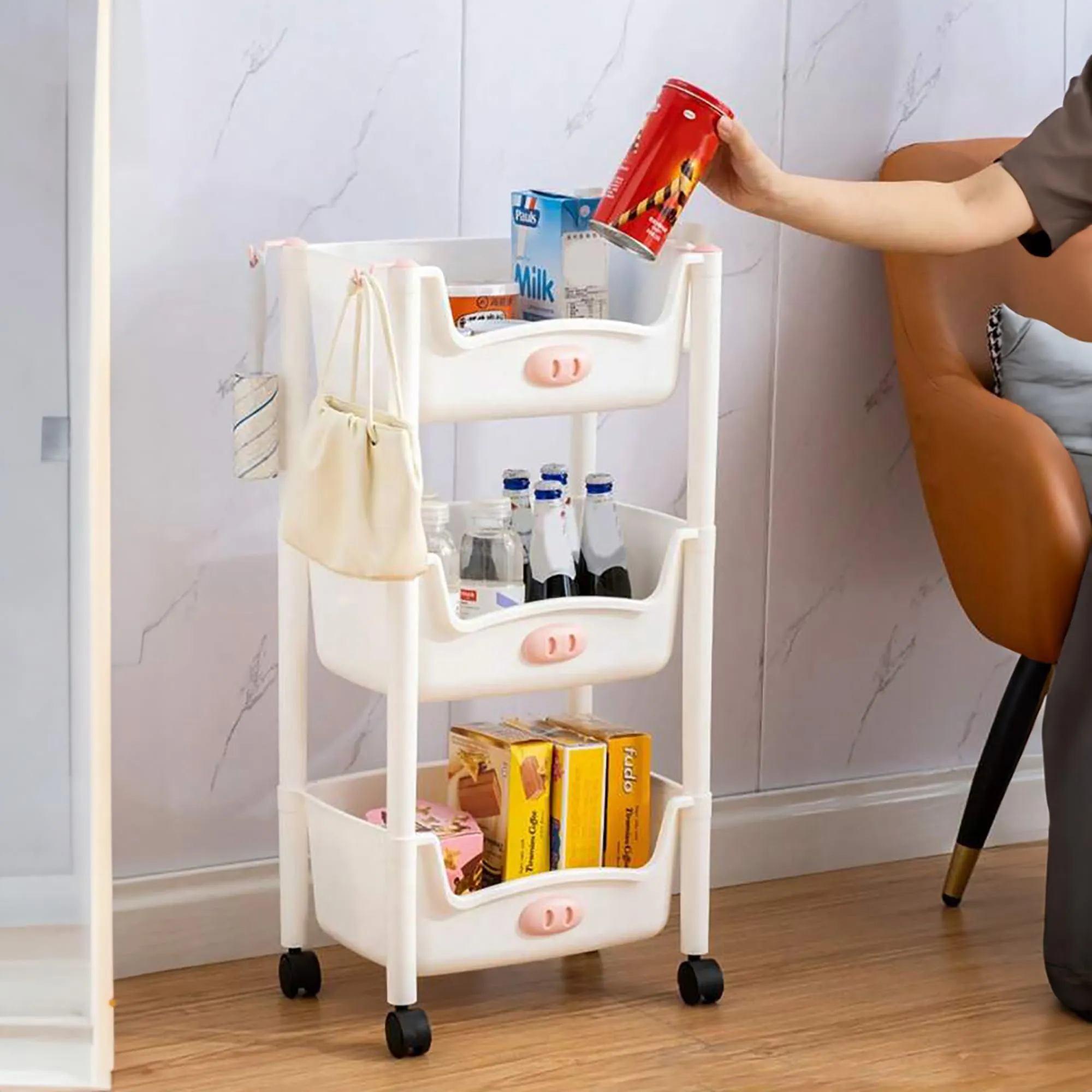 Kuber Industries (Set of 4) Slim Storage Organizer Rack | 3-Layer Rack for Storage | Laundry Organizers and Storage Racks | Side Rack for Kitchen | White
