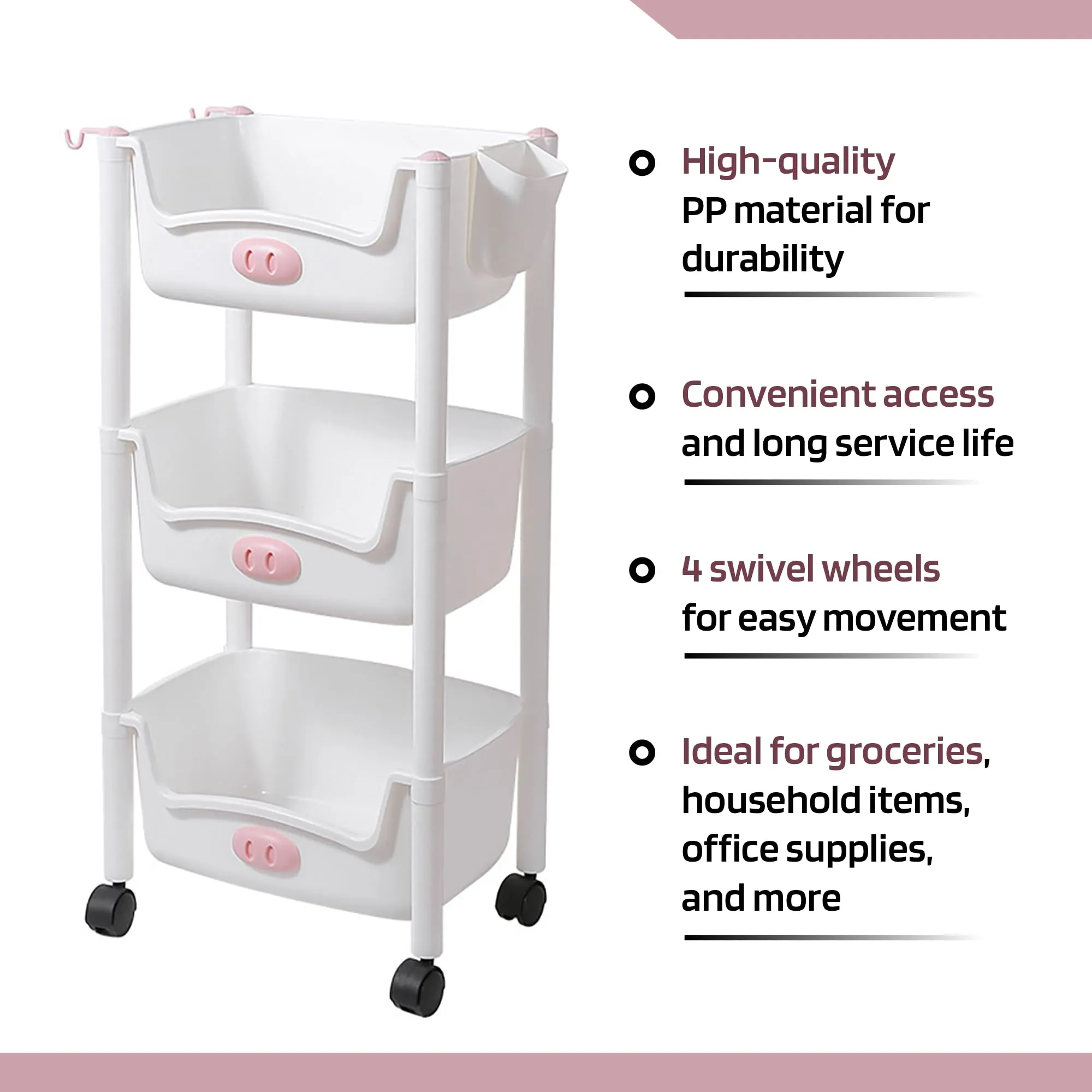 Kuber Industries (Set of 4) Slim Storage Organizer Rack | 3-Layer Rack for Storage | Laundry Organizers and Storage Racks | Side Rack for Kitchen | White