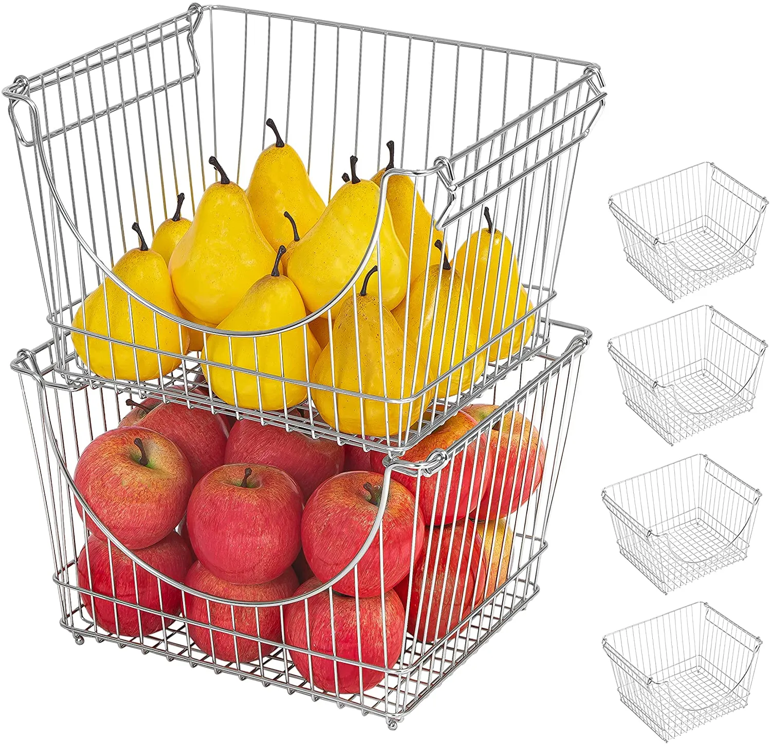 Large Metal Wire Stacking Baskets with Handles