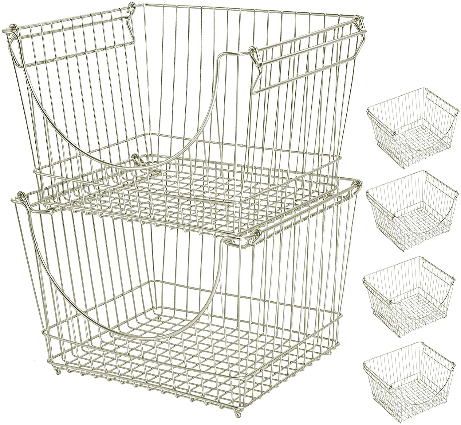 Large Metal Wire Stacking Baskets with Handles