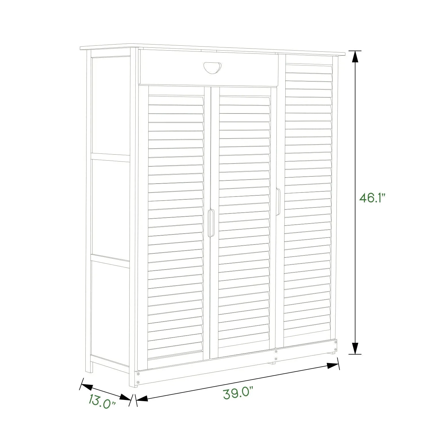 Louver Panel Shoe Cabinet - 39" - with Drawer - Brown
