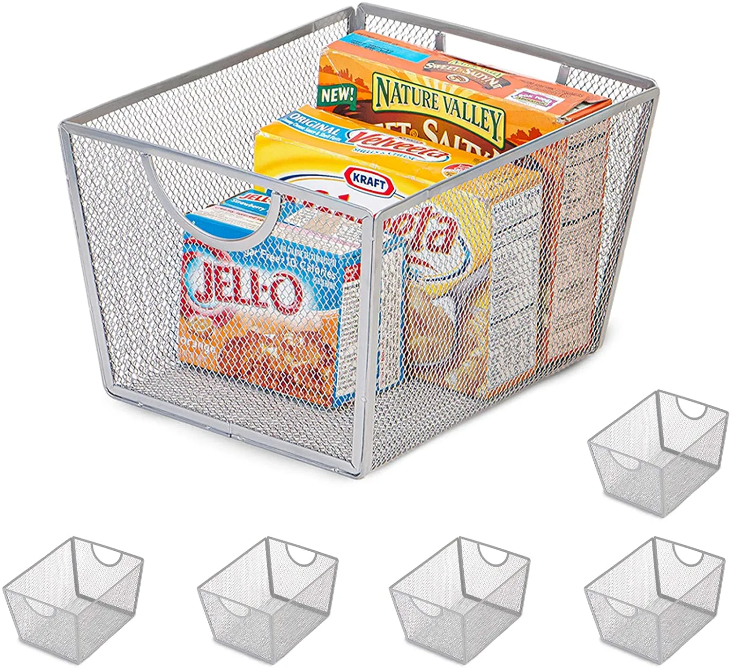 Steel Mesh Basket Organizers with Handles - Set of 6