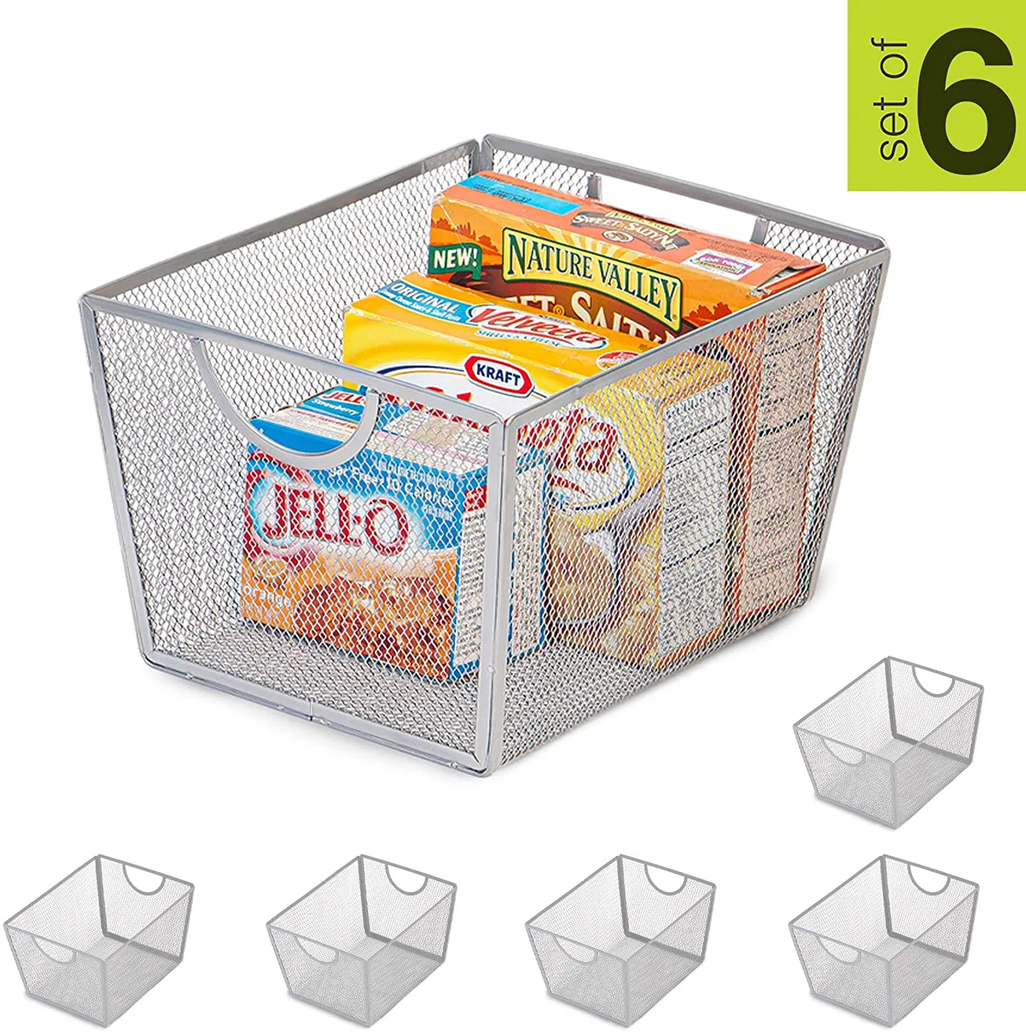 Steel Mesh Basket Organizers with Handles - Set of 6